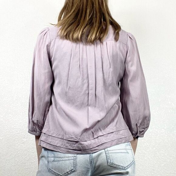 Anthropologie Mauve & Black 3/4 Sleeve Blouse - Picture 2 of 8